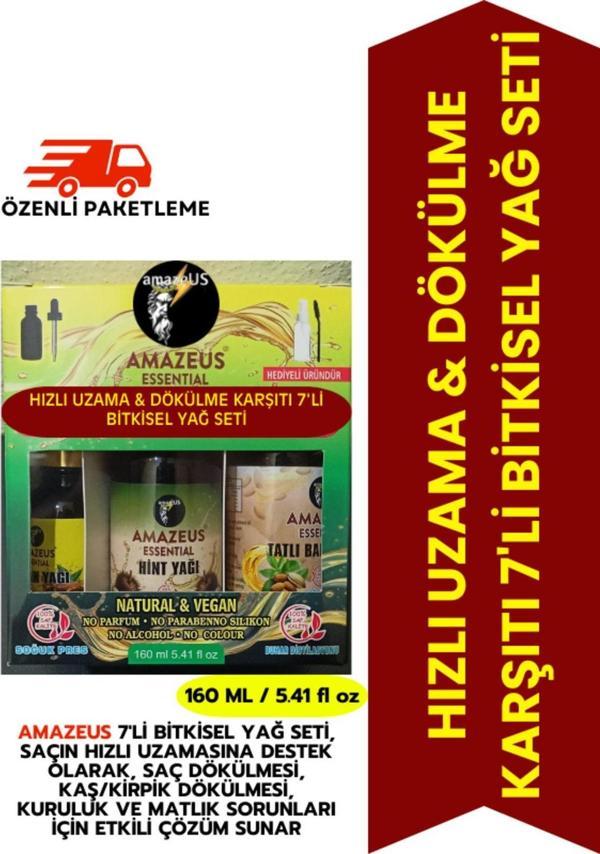 Amazeus Hızlı Uzama & Dökülme Karşıtı 7'Li Bitkisel Yağ Seti (Argan, Biberiye, Tatlı Badem,Hint,Ylang Ylang) - Image 1