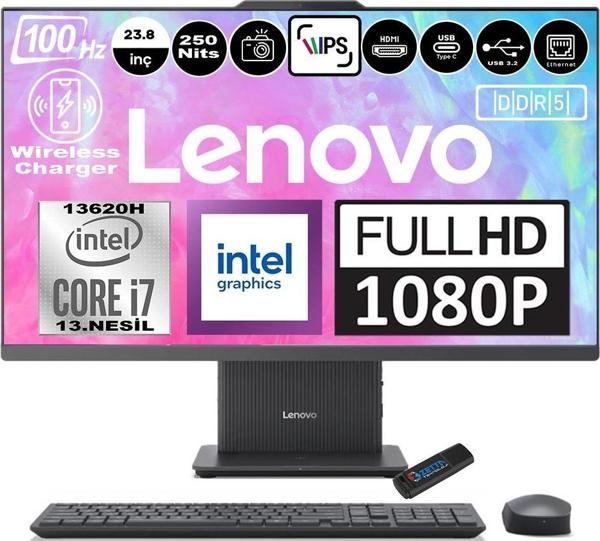 Lenovo Ideacentre Aıo 24IRH9 Intel Core I7-13620H Ddr5 8gb 1tb SSD Intel UHD Graphics 23.8 Fhd IPS Windows 11 Home Gri All In One Bilgisayar F0HN00EATRH03 + Zetta Flash Bellek - Image 1