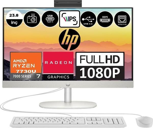 Hp 245 G10 Amd Ryzen 7 7730U 8gb 2tb SSD Amd Radeon™ Grafik Windows 11 Pro 23.8" Fhd IPS Beyaz All In One Bilgisayar 9H6V1ETP03 + Zetta Flash Bellek - Image 1