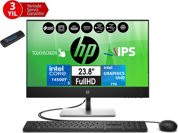Hp Proone 440 G9 14.nesil Intel® Core I5 14500T 64GB Ddr5 256GB SSD Fhd 23.8" Dokunmatik IPS WINDOWS11HOME All In One Bilgisayar 99H6X2ETH16+ZETTAUSBBELLEK - Image 1