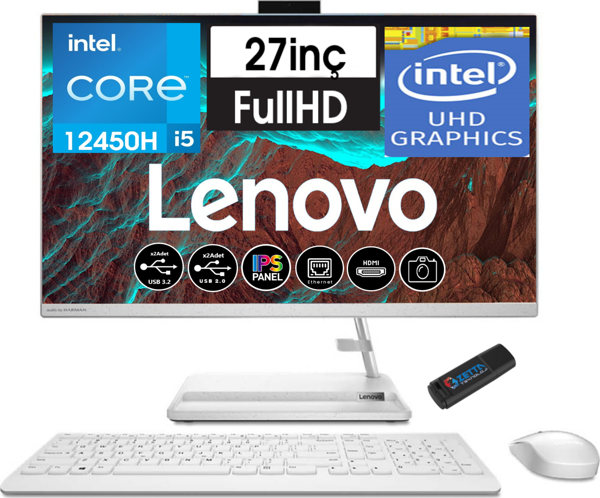 Lenovo Ideacentre 3 Intel Core I5 12450H 8gb 256GB SSD Freedos 27" IPS All In One Bilgisayar AIOF0GJ00P7TR01+ZETTAUSBBELLEK - Image 1
