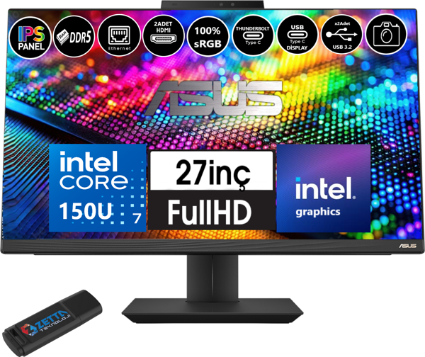 Asus A5702WVARK Intel Ultra 7 150U 48GB Ddr5 1tb SSDIPS Windows 11 Home 27" FHD All In One Bilgisayar WA5702H13+ZETTAUSBBELLEK - Image 1