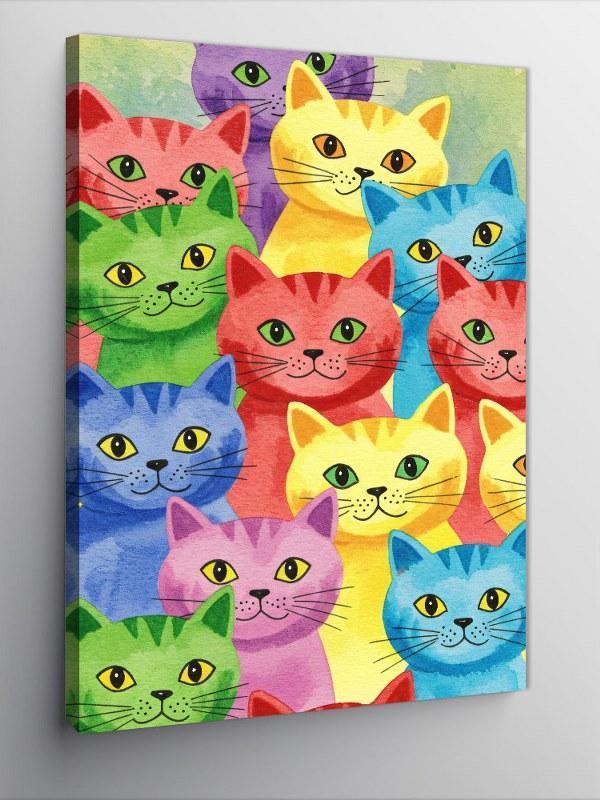 Kanvas Tablo Renkli Kedi Yüzleri - Image 1