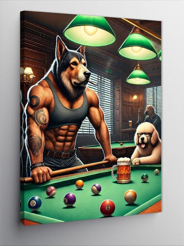 Kanvas Tablo Bilardo Masasında Köpekler - Image 1