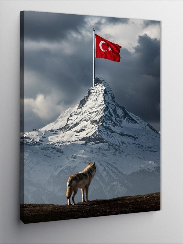 Kanvas Tablo Türk Bayrağı ve Dağ - Image 1