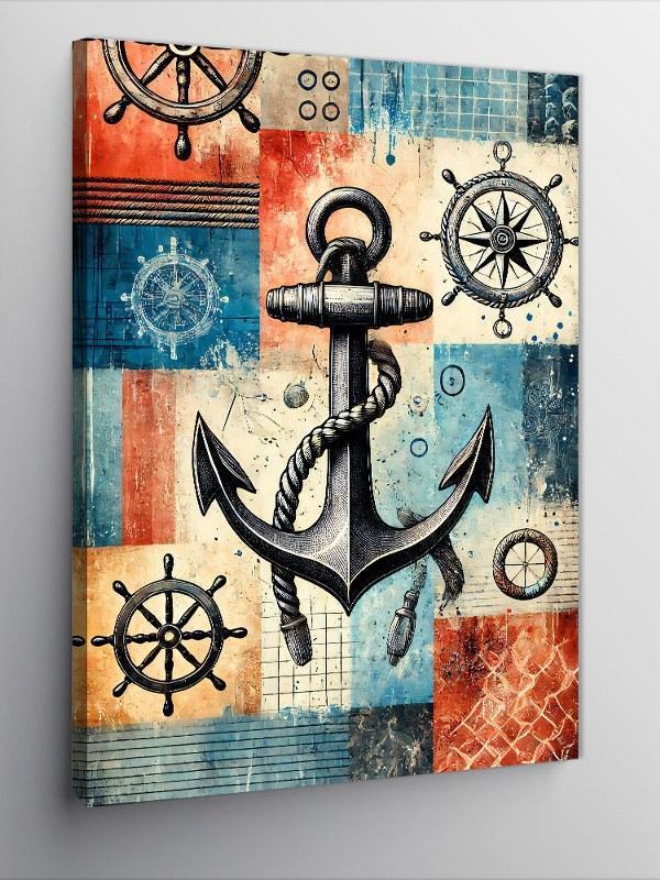 Kanvas Tablo Nautical Çapa Deseni - Image 1