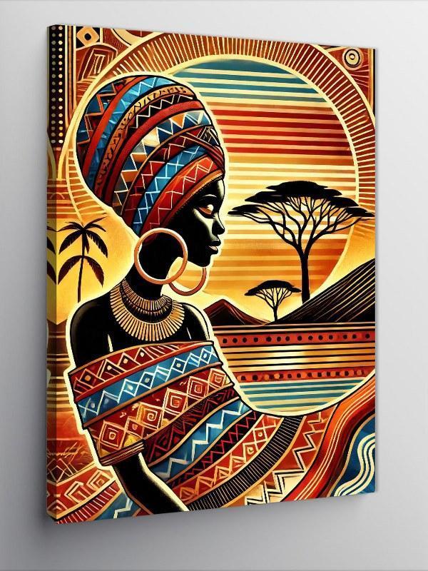 Kanvas Tablo Afrika Kadını ve Desenli Arka Plan - Image 1