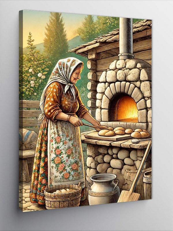 Kanvas Tablo Odun Fırını ve Yaşlı Kadın - Image 1