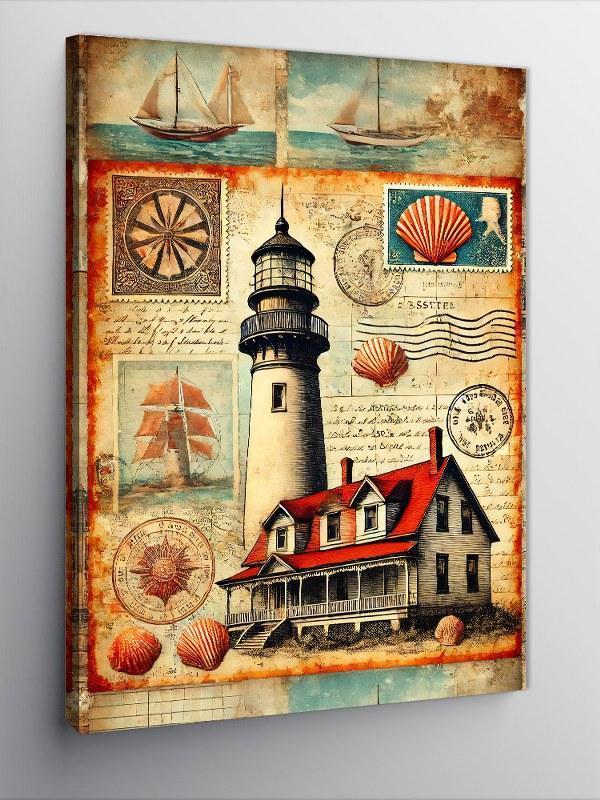 Kanvas Tablo Deniz Feneri ve Vintage Harita - Image 1