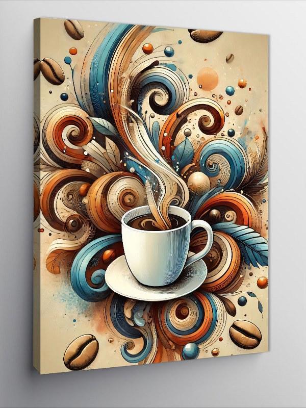 Kanvas Tablo Buharlı Kahve ve Sanatsal Çizgiler - Image 1