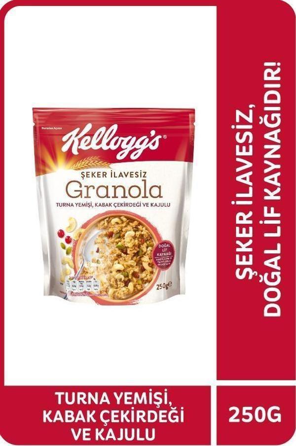 KELLOGG'S ŞEKER İLAVESİZ GRANOLA TURNA YEMİŞİ, KABAK ÇEKİRDEĞİ VE KAJULU  250 GR,%42 YULAF İÇERİR, LİF KAYNAĞI - Image 1