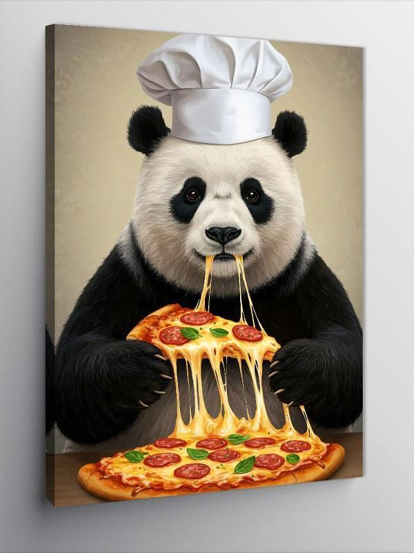 Kanvas Tablo Pizza Yiyen Panda Şef - Image 1