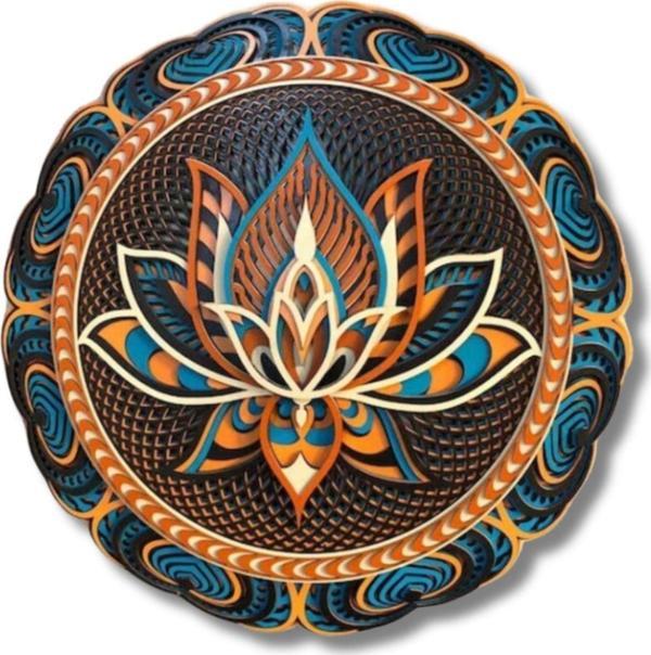 Dark Flamingo El Yapımı Üç Boyutlu Ahşap Mandala Lotus Çiçeği Duvar Heykeli - Image 1