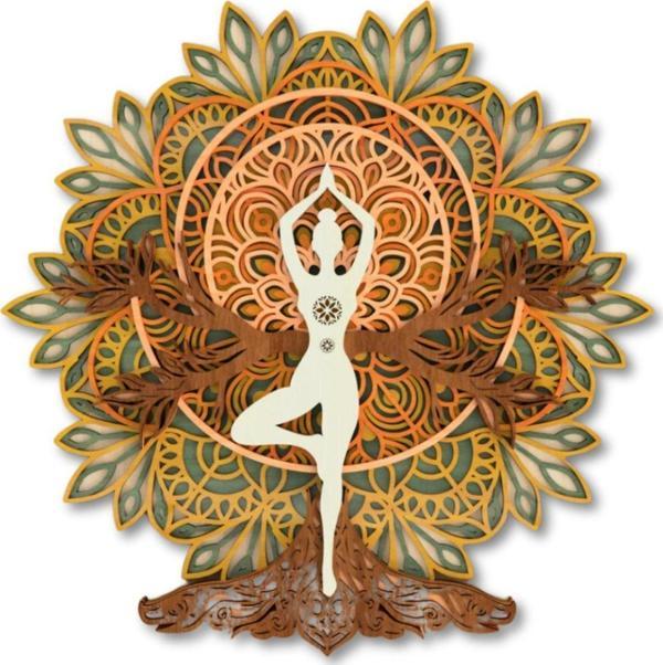 Dark Flamingo El Yapımı Üç Boyutlu Ahşap Mandala Yoga Odası Duvar Dekoru - Image 1