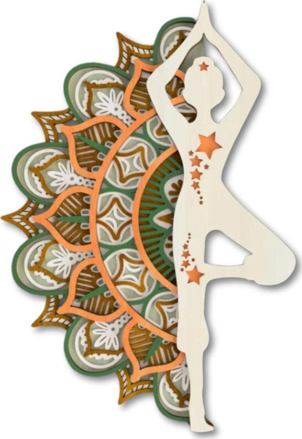 Dark Flamingo El Yapımı Üç Boyutlu Ahşap Mandala Yoga Stüdyosu Duvar Dekoru - Image 1