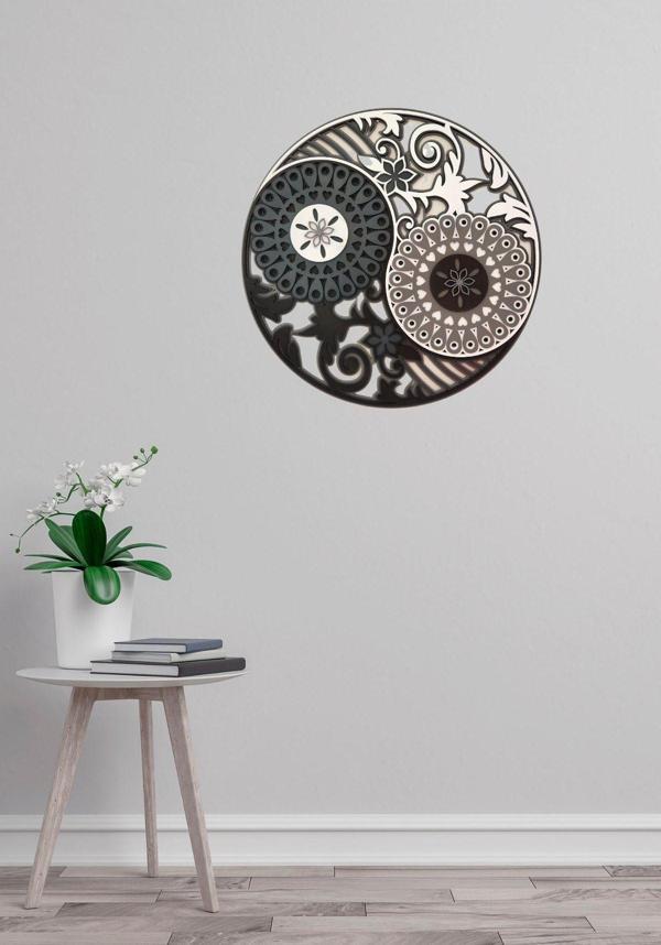Dark Flamingo Üç Boyutlu El Yapımı Yin Ile Yang Ahşap Duvar Süsü - Image 1