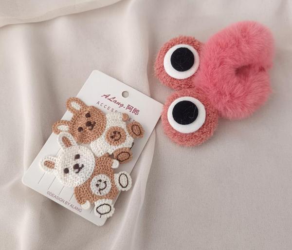 Toka Kız Çocuk Toka Seti Sevimli Ayıcık Göz Peluş Toka - Image 1