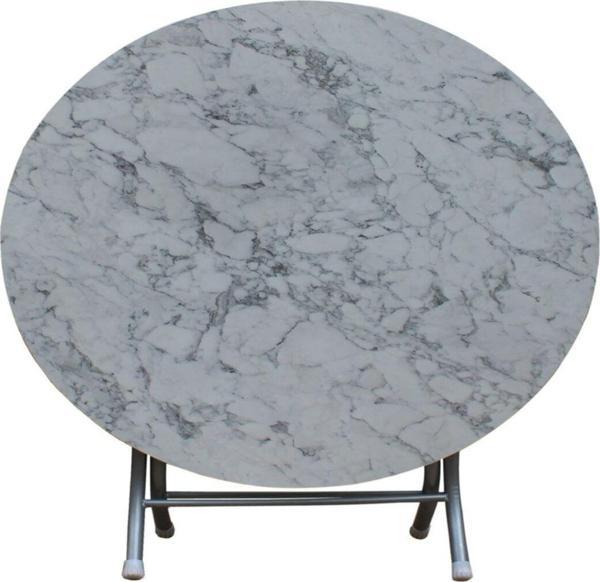 Teknor 90 Cm Beyaz Mermer Desenli Yuvarlak Katlanır Masa - Ders Çalışma Ve Yemek Masası - Image 1