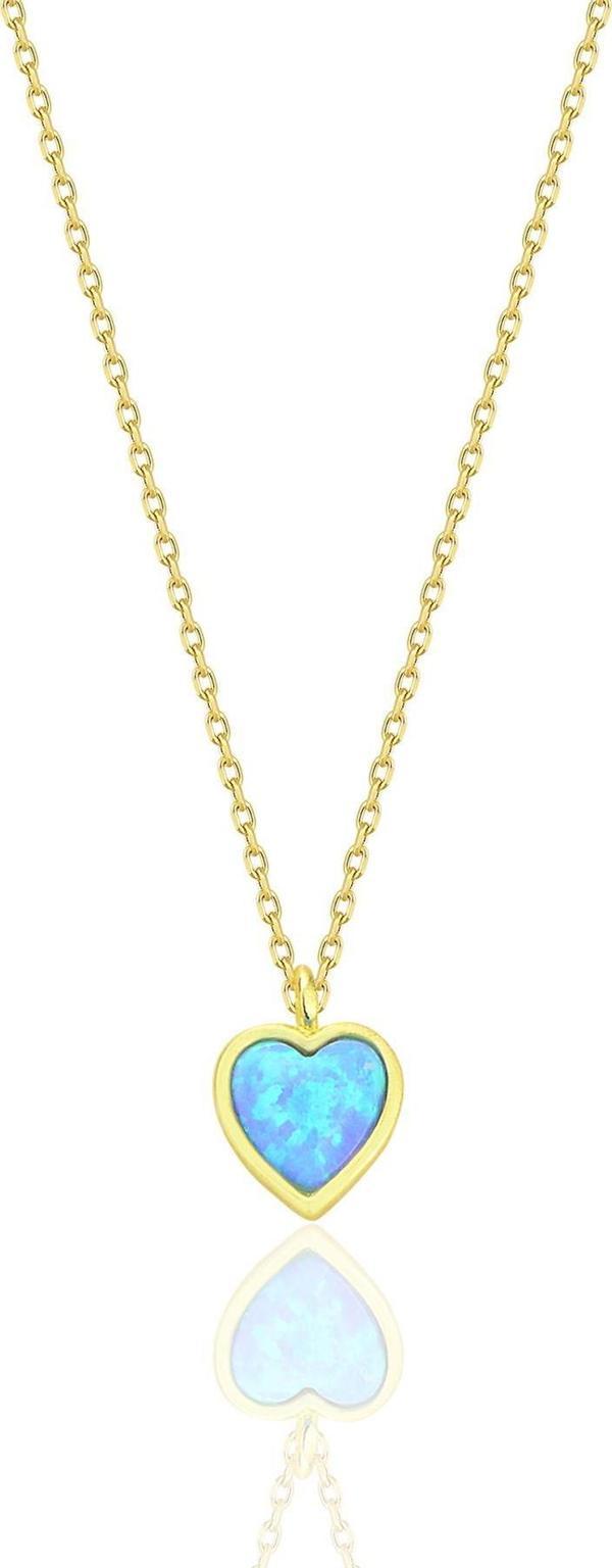 Gümüş altın yaldızlı mavi opal taşlı kalp kolye [barcode] - Image 1