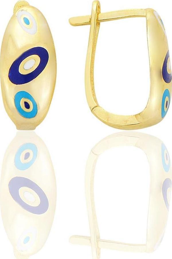 Gümüş altın yaldızlı nazar mineli fortuna j küpe [barcode] - Image 1