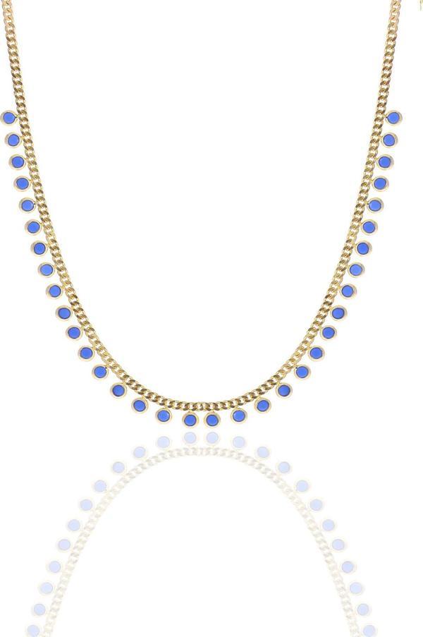 Gümüş altın yaldızlı turkuaz taşlı gurmet zincirli kolye [barcode] - Image 1