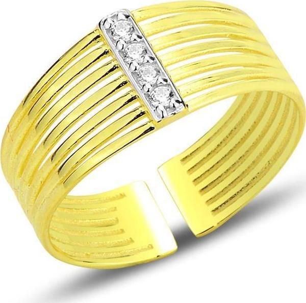Gümüş altın yaldızlı zirkon taşlı modern tasarımlı ayarlamalı yüzük [barcode] - Image 1