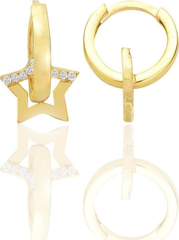 Gümüş altın yaldızlı zirkon taşlı yıldız halka küpe [barcode] - Image 1