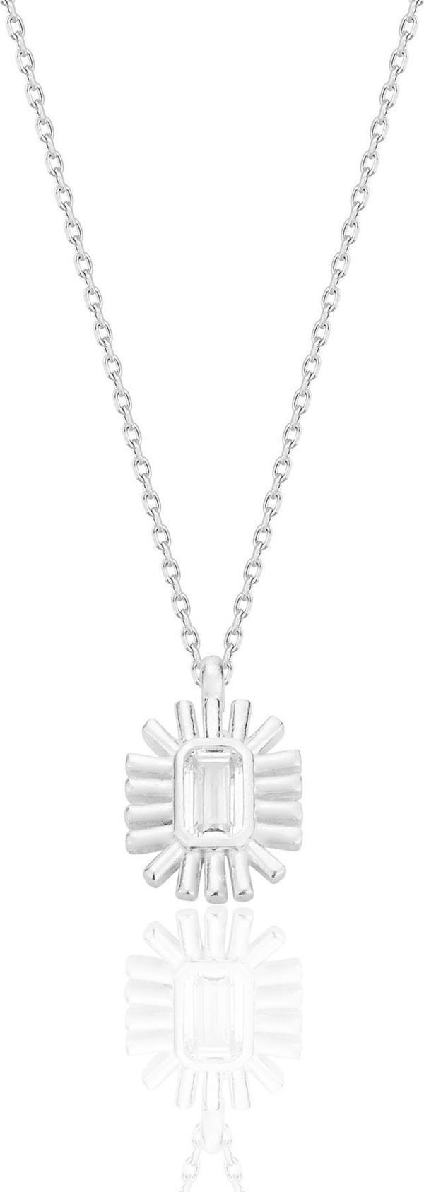 Gümüş rodyumlu baget kesim zirkon taşlı güneş ışığı kolye  [barcode] - Image 1