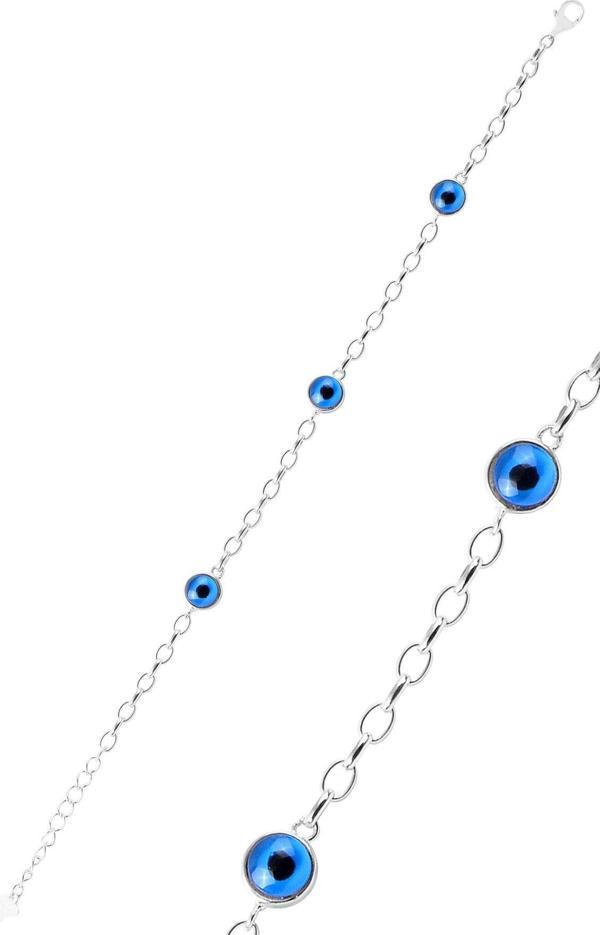 Gümüş rodyumlu çift taraflı 7 mm cam göz nazarlı bileklik [barcode] - Image 1