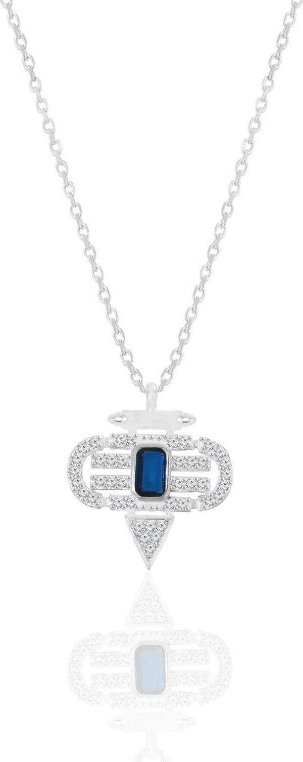 Gümüş rodyumlu safir baget taşlı kozmik üçgen kolye [barcode] - Image 1