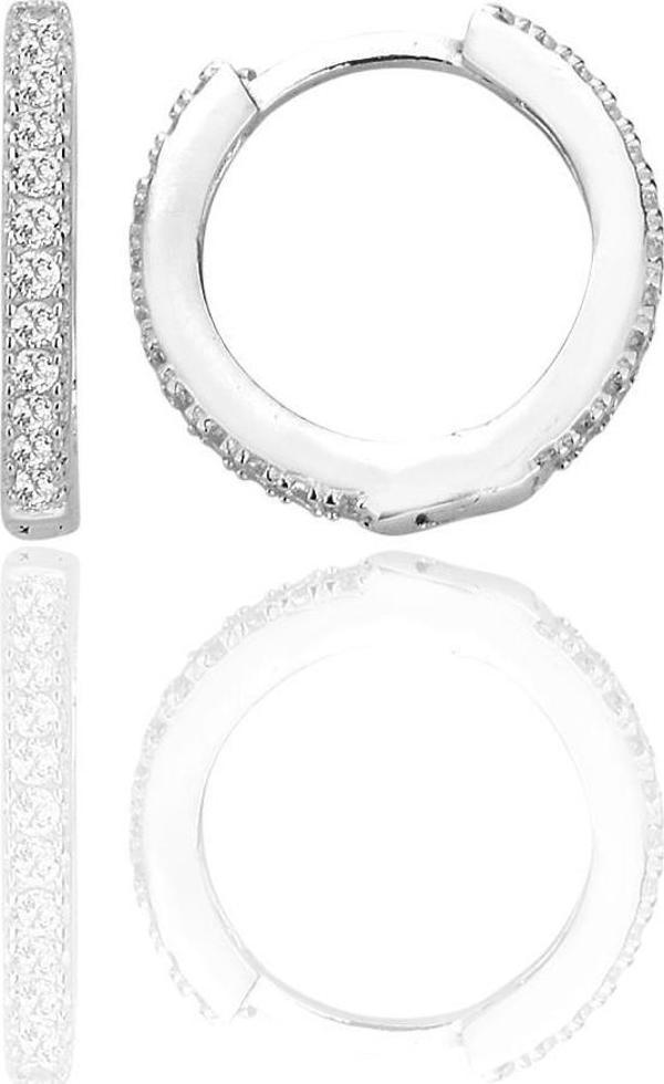 Gümüş rodyumlu zirkon taşlı 14 mm tamtur halka küpe [barcode] - Image 1