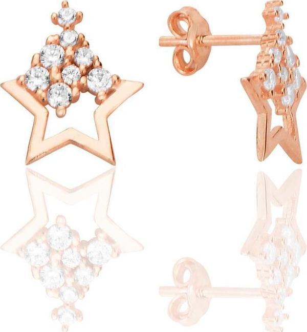 Gümüş rose zirkon taşlı ışıltılı yıldız küpe [barcode] - Image 1