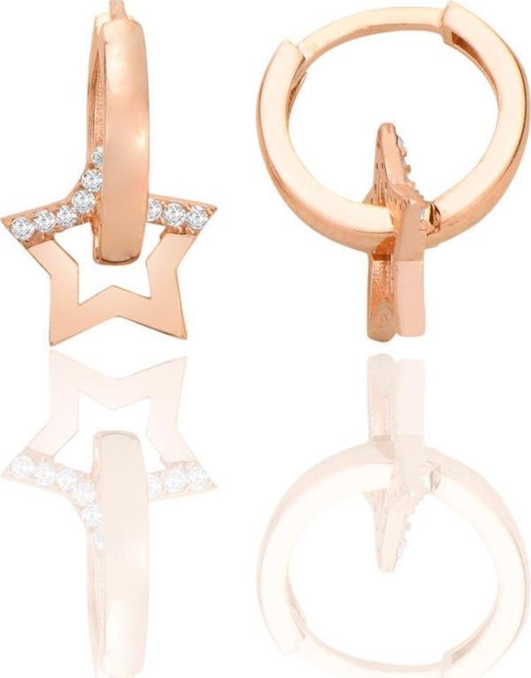 Gümüş rose zirkon taşlı yıldız halka küpe [barcode] - Image 1
