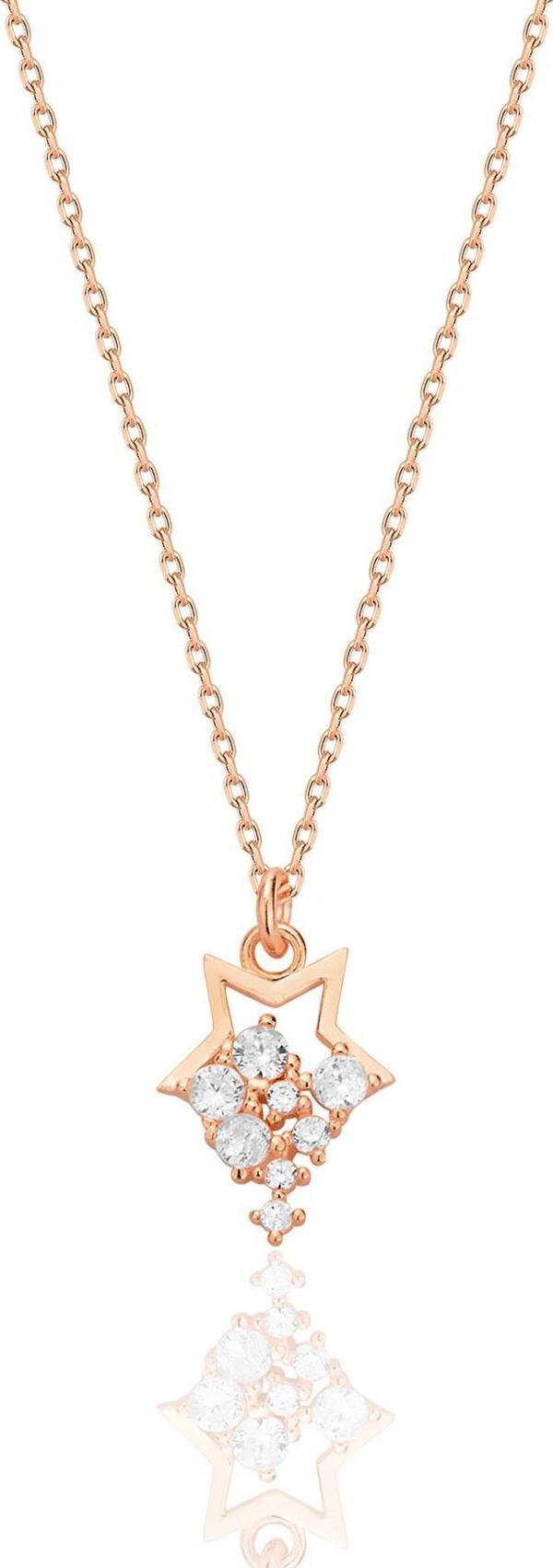 Gümüş rose zirkon taşlı yıldız yağmuru kolye [barcode] - Image 1