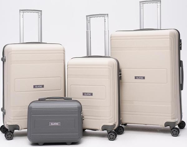 4'lü Valiz Seti Elatae Premium Polipropilen Kırılmaz Büyük - Orta - Kabin Boy ve Makyaj Bej - Antrasit V305 - Image 1