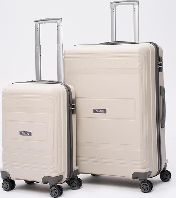 Elatae Premium Polipropilen Kırılmaz 2'li Valiz Seti Büyük Boy - Kabin Boy Bej - Antrasit V305 - Image 1