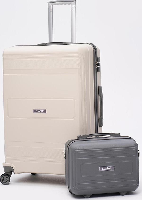 Elatae Premium Polipropilen Kırılmaz 2'li Valiz Seti Büyük Boy ve Makyaj 2'li Set Bej - Antrasit V305 - Image 1