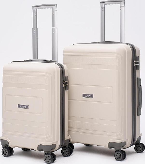 Elatae Premium Polipropilen Kırılmaz 2'li Valiz Seti Orta Boy - Kabin Boy Bej - Antrasit V305 - Image 1