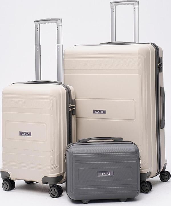 Elatae Premium Poliropilen Kırılmaz 3'lü Valiz Seti Büyük - Kabin Boy ve Makyaj Bej - Antrasit V305 - Image 1