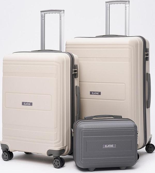 Elatae Premium Poliropilen Kırılmaz 3'lü Valiz Seti Büyük - Orta Boy ve Makyaj Bej - Antrasit V305 - Image 1