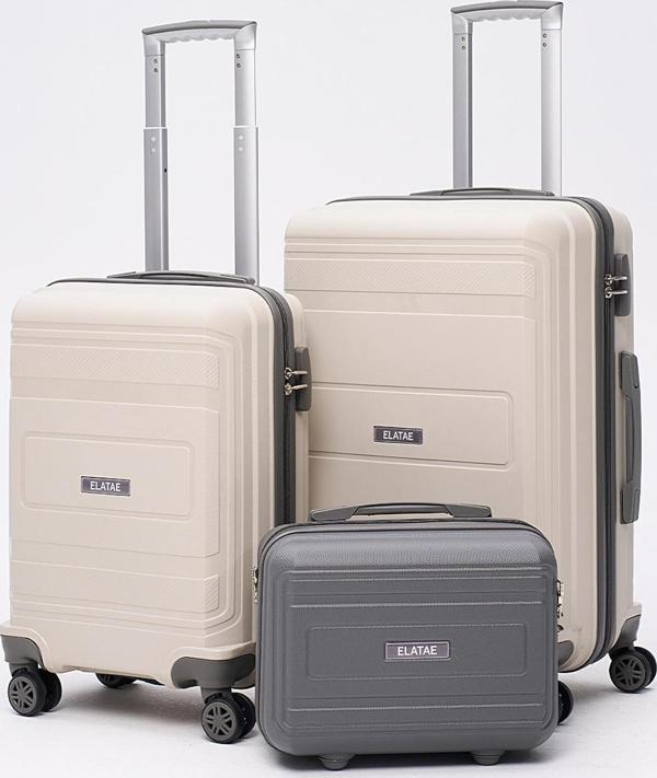 Elatae Premium Poliropilen Kırılmaz 3'lü Valiz Seti Orta - Kabin Boy ve Makyaj Bej - Antrasit V305 - Image 1