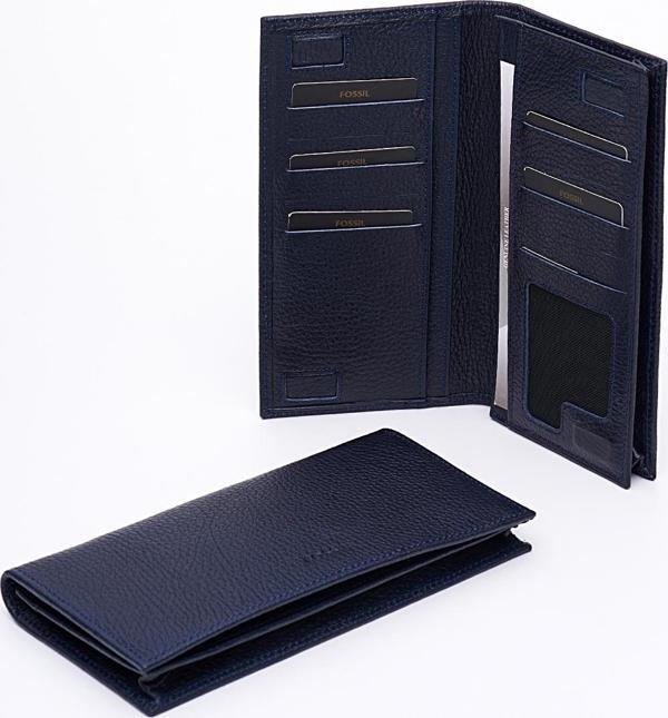 Fossil Hakiki Gerçek Deri Erkek Telefon Bölmeli Cüzdan Lacivert 8114 - Image 1
