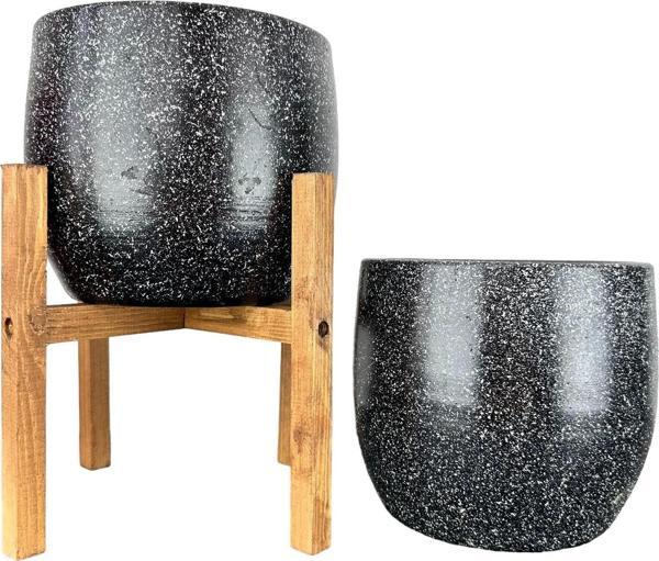 Bitki Tasarımı Ev Dekorasyon Aksesuar Siyah Granit Toprak Saksı Saksılık Salon Çiçeklik İkili Set Ayaksız - 4 Ayaklı- 19 - Image 1