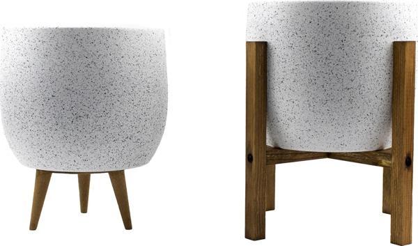 Bitki Tasarımı  Beyaz Granit Toprak Saksı Saksılık Salon Çiçeklik İkili Set 3 Ayaklı- 4 Ayaklı- 19 CM - Image 1