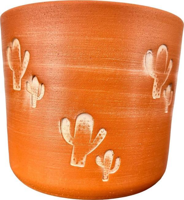 Bitki Tasarımı Kaktüs Desenli Toprak Saksı Saksılık Salon Çiçeklik - 19 CM   - Image 1