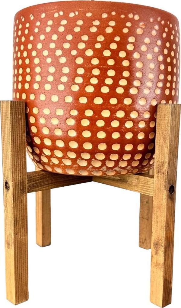 Bitki Tasarımı  Beyaz Nokta Desenli Toprak Saksı Saksılık Salon Çiçeklik 4 Ayaklı - 19 CM - Image 1