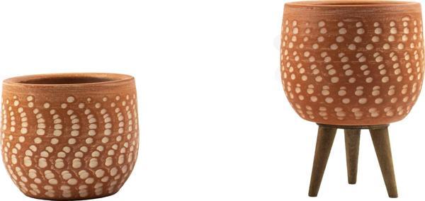 Bitki Tasarımı Ev Dekorasyon Beyaz Nokta Desenli Terakota Toprak Saksı Saksılık Salon Çiçeklik İkili Set Ayaksız, 3 Ayak - Image 1