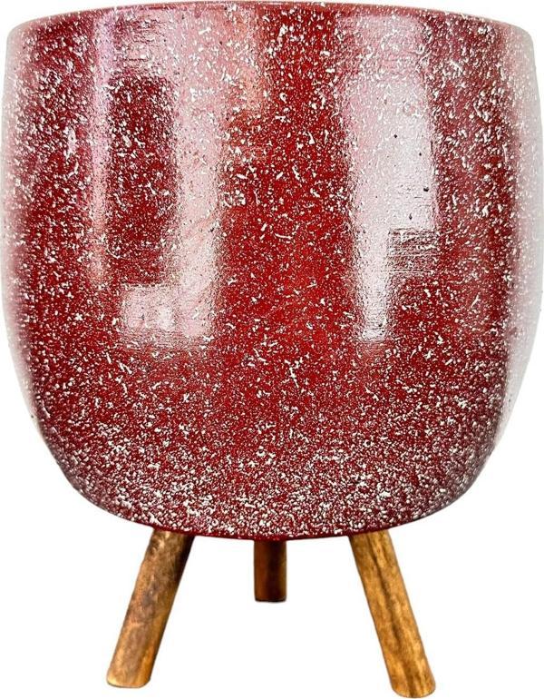 Bitki Tasarımı  Bordo Granit Toprak Saksı Saksılık Salon Çiçeklik 3 Ayaklı - 19 CM - Image 1