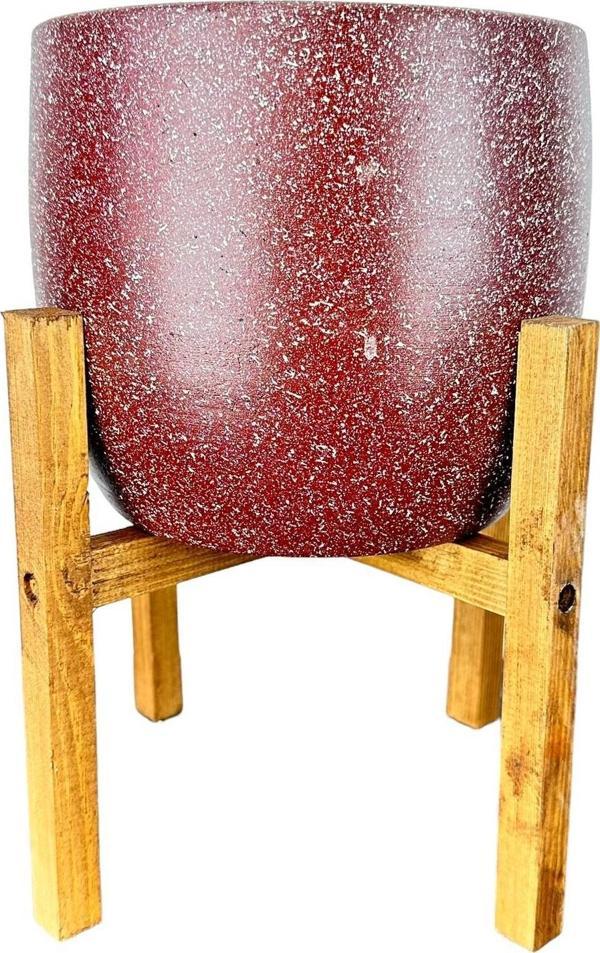 Bitki Tasarımı  Bordo Granit Toprak Saksı Saksılık Salon Çiçeklik 4 Ayaklı - 19 CM - Image 1