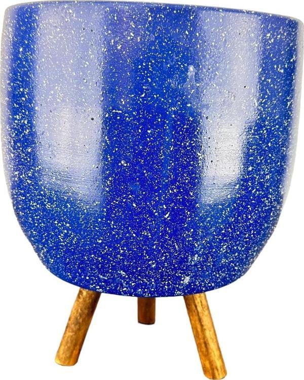 Bitki Tasarımı  Lacivert Granit Toprak Saksı Saksılık Salon Çiçeklik 3 Ayaklı - 19 CM - Image 1